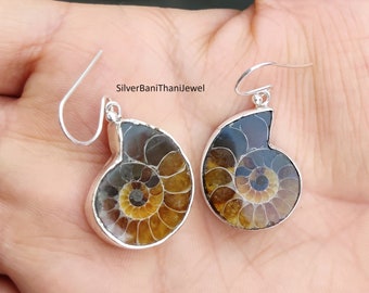 Ammonite Fossil Earrings: Silver Pendant Jewelry