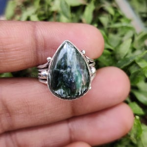 Seraphinite Ring, Women Ring, Silver Ring, Statement Ring, Promise Ring, Gift Ring, Beautiful Ring, Seraphinite Jewelry, Silver Jewelry