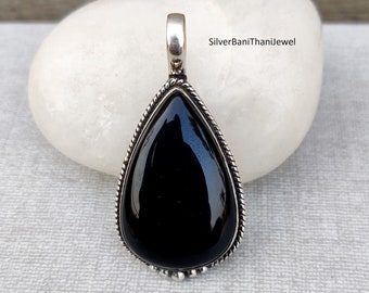 Zwarte onyx 925 sterlingzilveren druppelvormige hanger ketting