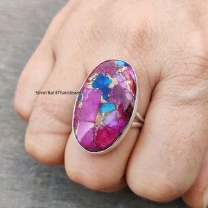 Anel de turquesa rosa, anel de turquesa, anel rosa, anel 925, anel de turquesa de cobre rosa, joias de turquesa rosa, presente para ela, anel feminino