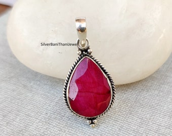 Teardrop Ruby 925 Silver Pendant: Handmade Statement Jewelry