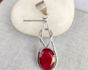 Ruby Pendant, Women Pendant, Ruby Jewelry, 925 Silver Pendant, Silver Necklace, Beautiful Pendant, Ruby Necklace, Statement Jewelry