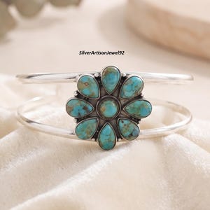 Kingman Mohave turkos armband, 925 sterlingsilver justerbart handgjort ädelstensarmband