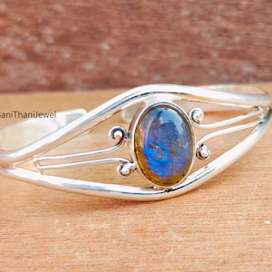 Labradorite Bangle, Blue Fire Jewelry, Adjustable Bangle, Gift Bangle, Handmade Bangle, Labradorite Jewelry, 925 Silver Bangle, Cuff Bangle