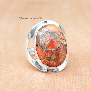 Sponge Coral Ring, Sponge Coral Jewelry, Gemstone Jewelry, Silver Ring, Promise Ring, 925 Silver Sterling Ring, Anniversary Gift, Gift Ring