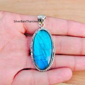 Labradorite Pendant, 925 Silver Sterling Jewelry, Blue Fire Pendant, Labradorite Jewelry, Boho Pendant, Handmade Pendant, Statement Pendant