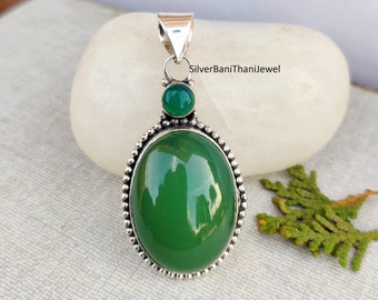 Green Jade 925 Sterling Silver Pendant - Statement Jewelry - Etsy