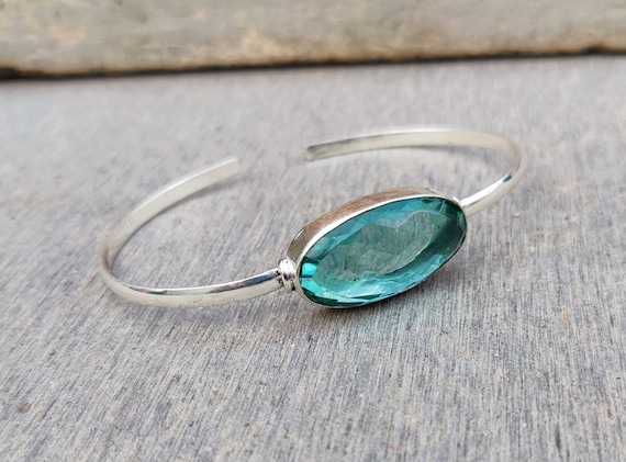 Aquamarine Bangle, Aquamarine Bracelet, Handmade Bangle