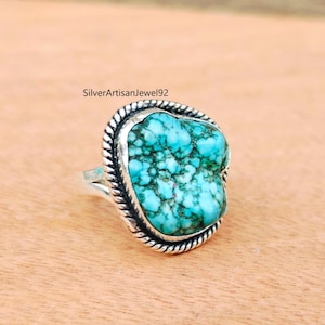 Tibetan Turquoise Ring, Tibetan Turquoise Jewelry, Gemstone Ring, 925 Sterling Silver, Handmade Ring, Birthday Gift, Gift For Her, Rings