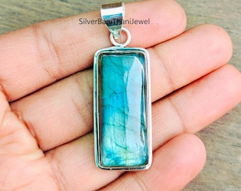 Handgemaakte 925 sterlingzilveren labradoriet hanger: blauw vuur edelsteen sieraden
