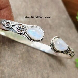 Rainbow Moonstone Bangle: Handmade 925 Sterling Silver Bracelet