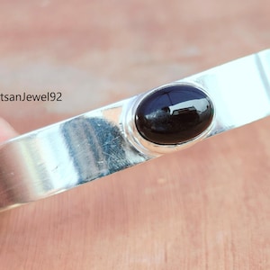 Bracciale in onice nero, bracciale in argento sterling 925, gioielli in onice nero, bracciale regolabile, bracciale in argento, bracciale con pietre preziose, gioielli fatti a mano