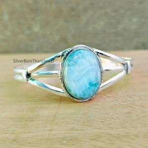 Larimar Bangle, Larimar Jewelry, Women Bangle, Adjustable Bangle, 925 Silver Sterling Bangle, Cuff Bangle, Statement Jewelry, Gift For Her