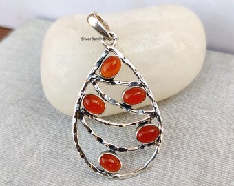 Unique Gems Karneol Anhänger 925 Silber - Echter 8.8 Karat Tropfen Jugendstil