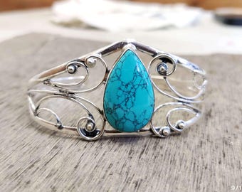Pulseira Turquesa Azul, Pulseira Turquesa, Pulseira Artesanal, Bracelete Turquesa, Pulseira com Pedras Preciosas, Pulseira Ajustável, Pulseira para Presente, Pulseira Prateada