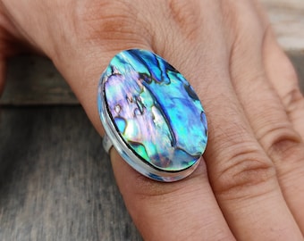 Handmade Abalone Shell Ring: 925 Sterling Silver Gemstone Jewelry