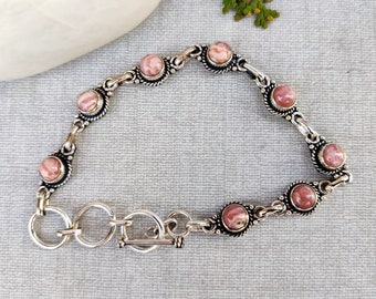 Rhodochrosite Bracelet, Rhodochrosite Ring, Rhodochrosite Jewelry, Women Bracelet, Silver Bracelet, 925 Silver Bracelet, Pink Bracelet