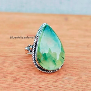 Prehnite Ring, Prehnite Jewelry, 925 Silver Sterling Ring, Birthday Gift, Handmade Gemstone, Silver Ring, Unique Deign, Ring, Women Ring