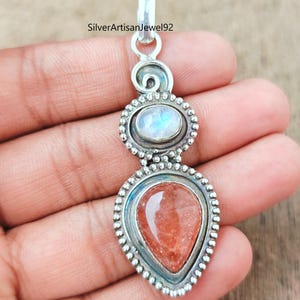 Sunstone Pendant, Moonstone Pendant, 925 Silver Sterling Pendant, Statement Pendant, Wedding Pendant, Sunstone Jewelry, Sunstone Necklace