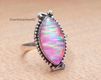 Aurora Opal Ring, Handmade 925 Sterling Silver Gemstone Jewelry