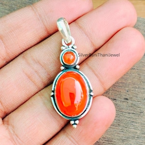 Carnelian Pendant, 925 Silver Sterling Pendant, Silver Jewelry, Gemstone Pendant, Statement Jewelry, Carnelian Necklace, Carnelian Jewelry