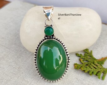 Green Jade 925 Sterling Silver Pendant - Statement Jewelry - Etsy