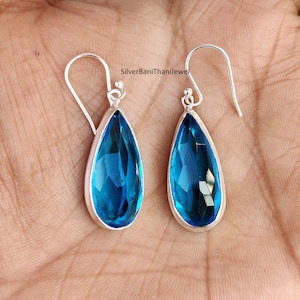 Blue Topaz Earrings, 925 Silver Sterling Earrings, Blue Topaz Earring, Silver Earrings, Topaz Earrings, Handmade Jewelry, Gemstone Earrings