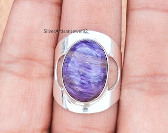 Handmade Charoite Ring: 925 Sterling Silver Gemstone Jewelry