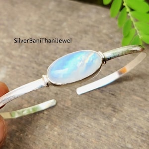 Moonstone Bangle, 925 Silver Sterling Bangle, Adjustable Bangle, Handmade Jewelry, Women Bangle, Moonstone Bracelet, Statement Bangle