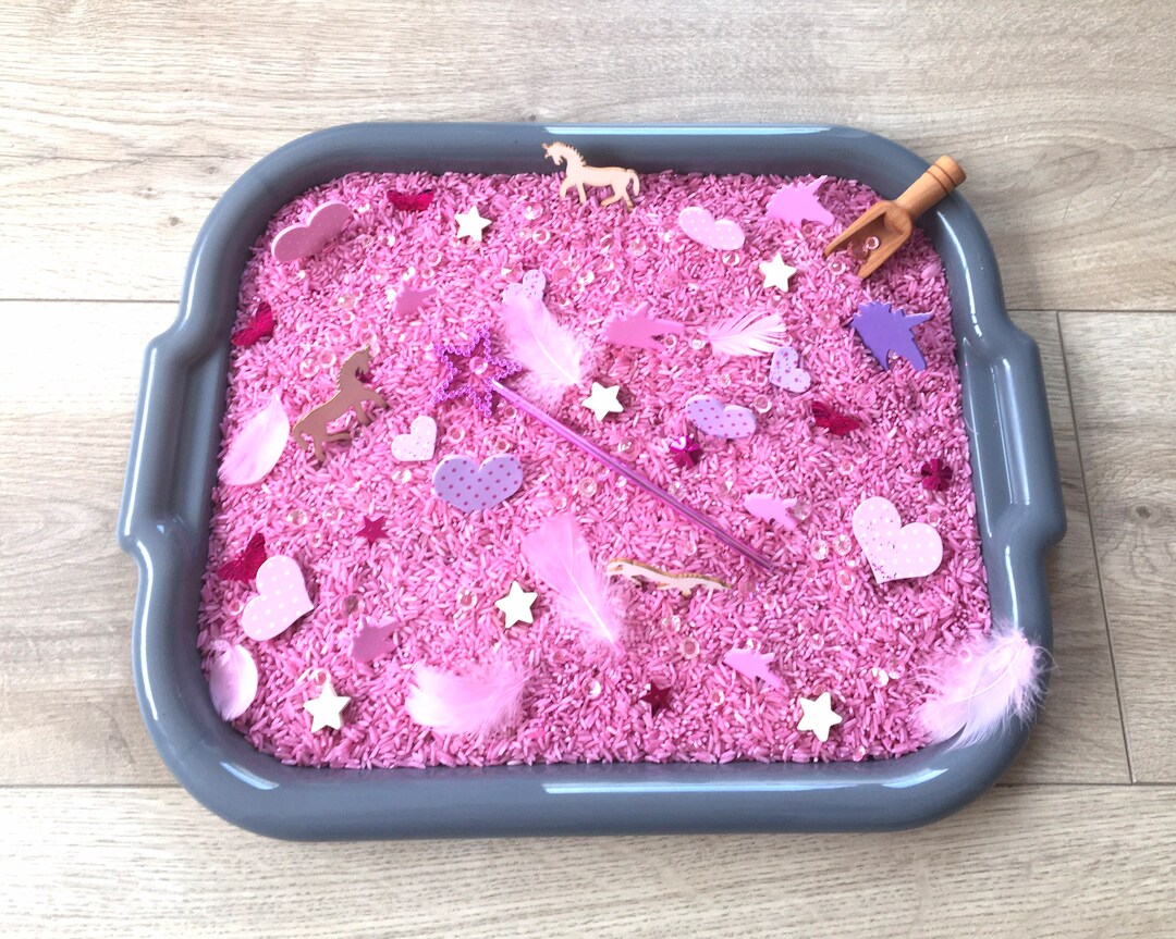 Pink Sensory Rice Binautism Regulation Trayunicorn Sensory Etsy