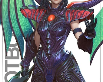 Crimson Shadow Dragoon | Dark Winged Warrior STL | Legendary Fantasy Spearwoman 3D Print Model