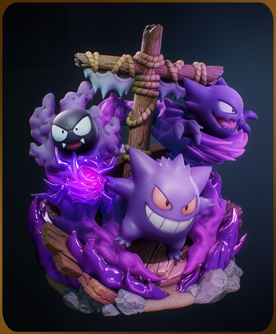 Chibi Ghost type Pocket Monsters Diorama STL – Cute Spectral Miniature for 3D Printing
