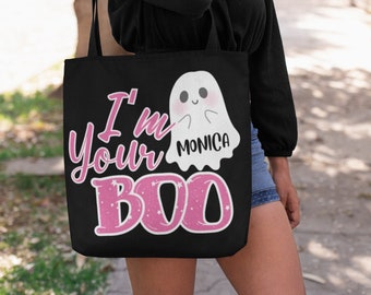 Personalized Halloween Tote Bag | Customized Cute Ghost Tote | Tote Bag for Trick or Treat | Canvas Tote for Halloween