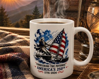 À la conquête du Potomac Mug | Tasse à café blanche George Washington | Cadeau patriotique America 250