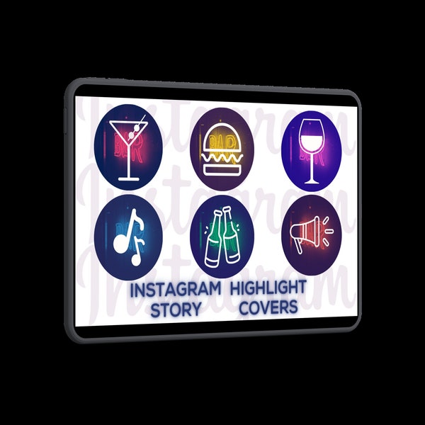 6 Bar Restaurant Neon Highlight Cover Icons