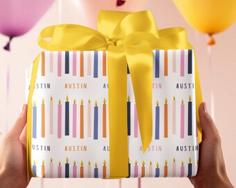 Personalized Wrapping Paper Name Birthday | Fun Wrapping Paper | Kids Wrapping Paper | Candles | Gift Wrap Papers