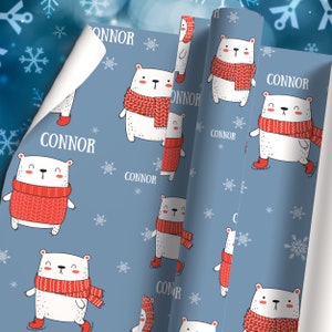 Personalized Wrapping Paper Name Christmas Holiday | Gift Wrap Paper | Baby Polar Bears theme