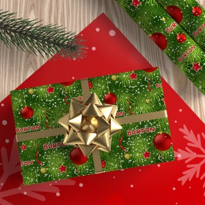 Personalized Wrapping Paper Name Christmas Holiday | Gift Wrap Paper | Christmas Tree Ornament Theme