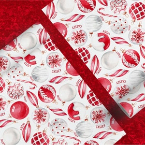 Personalized Wrapping Paper Name Christmas Holiday | Gift Wrap Paper | Christmas Gift | Vintage Ornaments Wrapping Paper