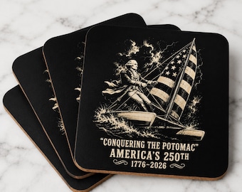 Dessous de verre noirs George Washington Sailing | Verres du 250e anniversaire de l'Amérique