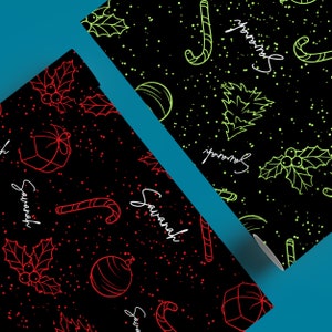 Personalized Wrapping Paper Name Christmas Holiday | Gift Wrap Paper | Neon print candy canes holly gifts