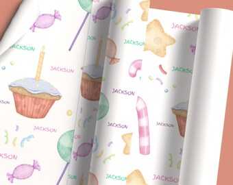 Personalized Wrapping Paper Name Birthday | Candy Gift | Kids Wrapping Paper | Pink | Gift Wrap Papers