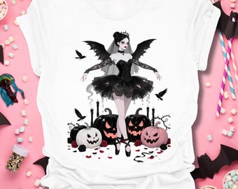 Gothic Ballerina Halloween Shirt | Dark Fairy Punk Tee | Spooky Ballet Witch Top | Alternative Fall Fashion | Creepy Cute Graphic TShirt