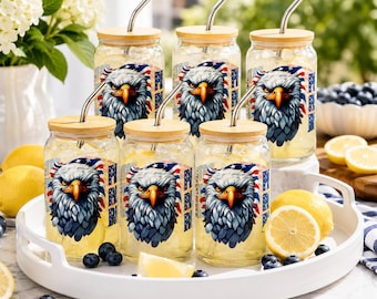 Boîte en verre Patriotic Eagle | 250e verres des États-Unis | Gobelet American Pride | Coupe du 4 juillet | Verre de fête d'été