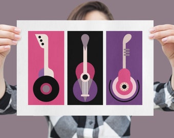 Abstrakte Wandkunst | Abstraktes Wandbild | Kunstdruck Abstrakt | | Zimmer Dekor | Moderne Kunst | Gitarren Kunst | Musik-Wandkunst Musikliebhaber Kunst