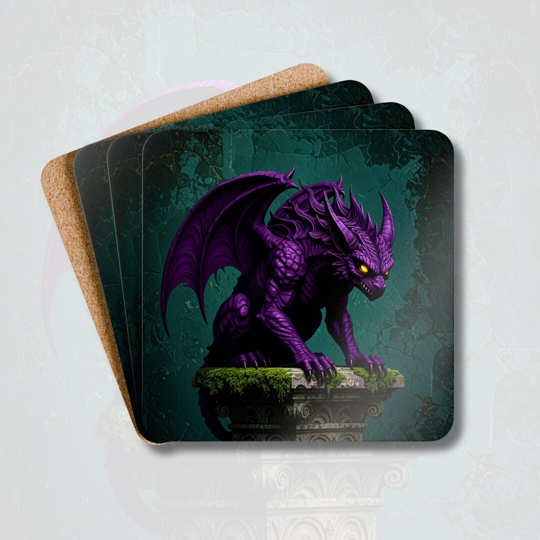 Gothic Gargoyle Coaster Set | Dark Fantasy Drink Mats | Medieval Winged ...