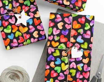 Cadeaupapier voor Valentijnsdag | Regenboogharten, matte afwerking