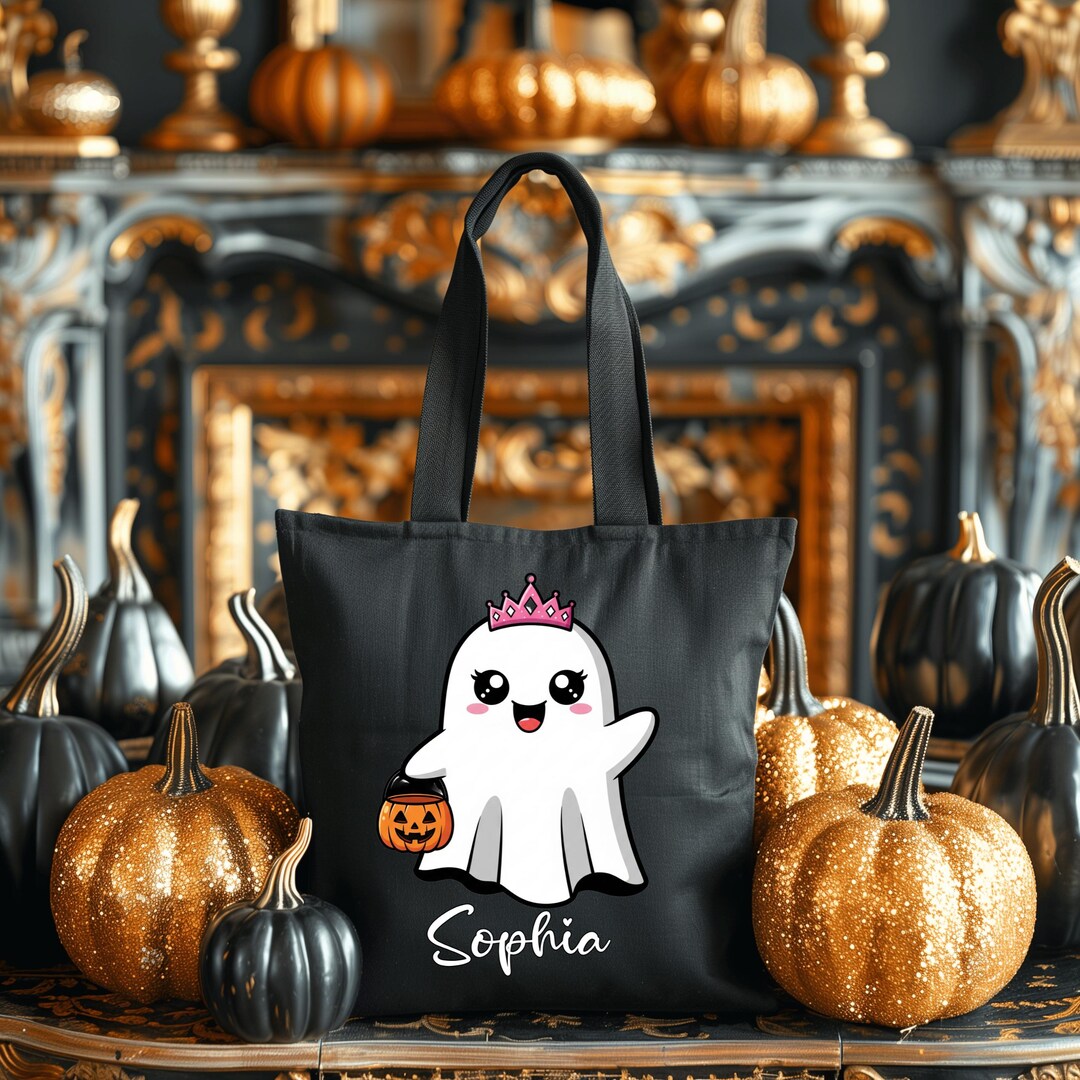 Custom Halloween Tote Bag | Princess Ghost Trick or Treat Bag With Name ...