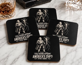 Ensemble de sous-verres noirs Ben Franklin | 250e décoration patriotique américaine | Sous-bocks histoire des États-Unis