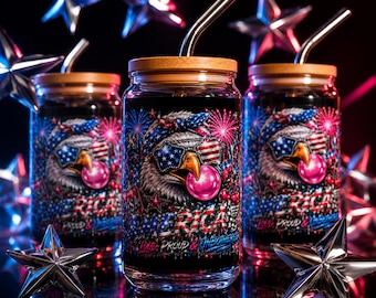 Canette en verre America Loud, fière et indifférente | Coupe Libbey Patriotic Eagle | Américain de l'an 2000